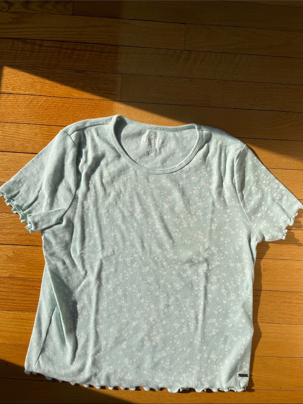 Light Mint Floral Ribbed Baby Tee